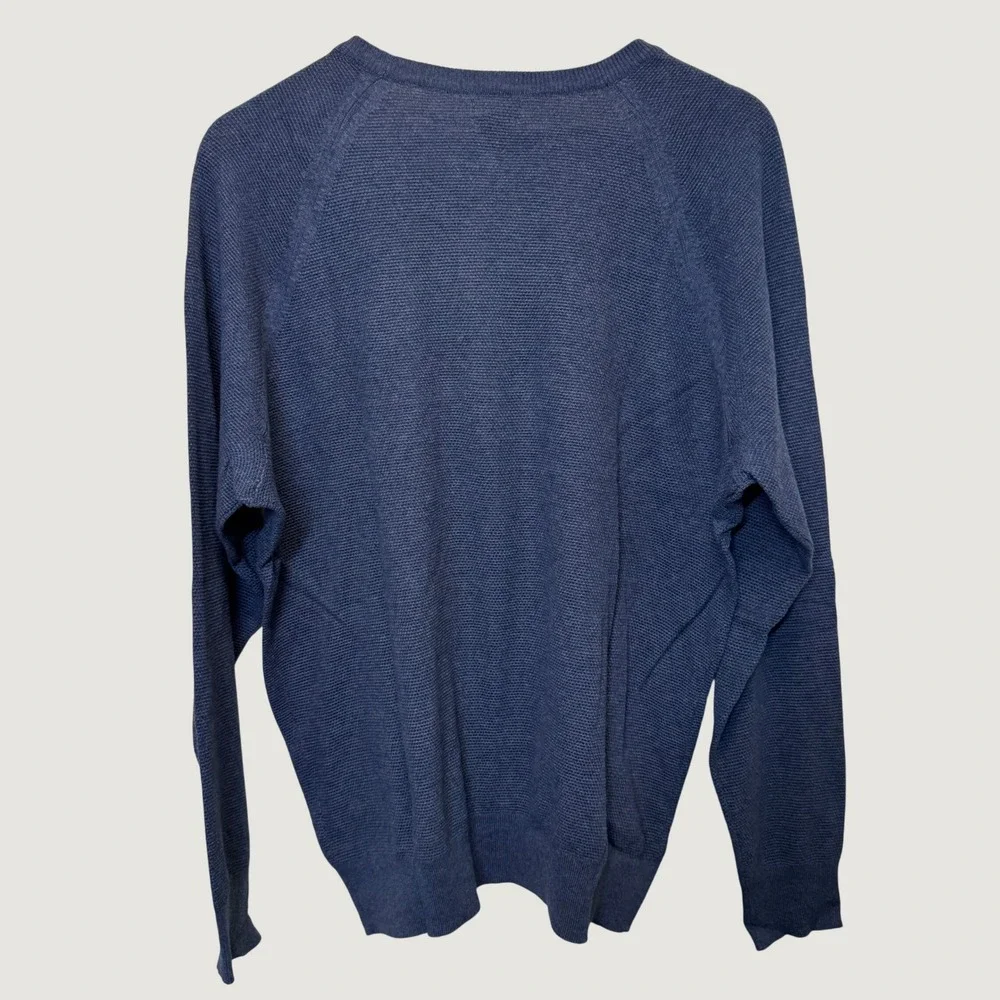 J.Crew Mens Sweater XL Blue Textured Cotton Raglan Sleeve Crewneck Preppy